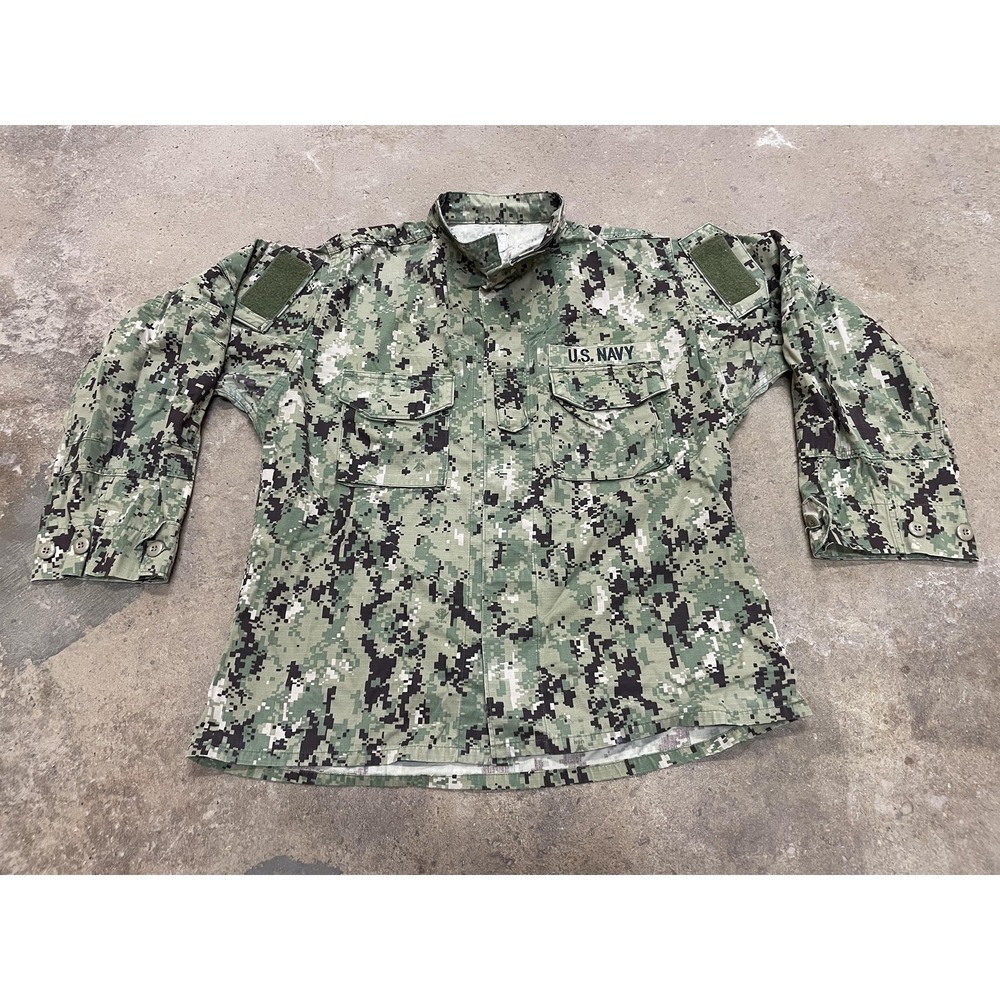 U.S. Navy‎ Shirt Mens Large Green Digital Camo Button Front Working Uniform